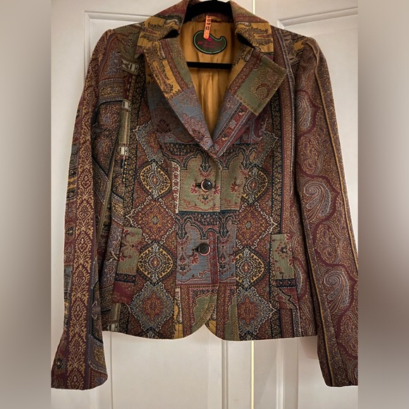 Vintage Etro Jacquard Paisley Patchwork Print Blazer